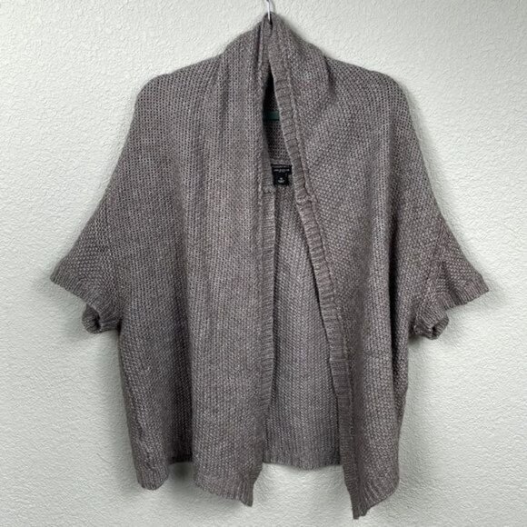Ann Taylor Knit Cardigan Soft Alpaca Wool Open Front Short Sleeve Neutral Taupe - Picture 1 of 9